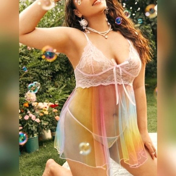 " Throwing shades" pink lace mesh teddy - Picture 3 of 5